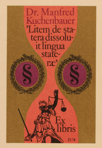 Exlibris by Otto Kuchenbauer from Germany for Dr. Manfred Kuchenbauer - Working Law 