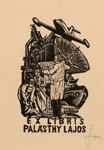 Exlibris by Sigmund Los from Germany for Palásthy Lajos - Car Aircraft Ship/Boat Technology 