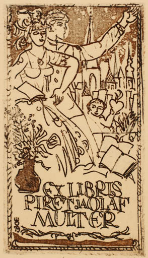 Exlibris by Evald Okas from Estonia for Piret ja Olaf Multer - Book City Couple Romance 