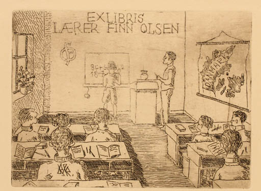 Exlibris by Bernhard Kuhlmann from Germany for Finn Olsen - Working Interior 