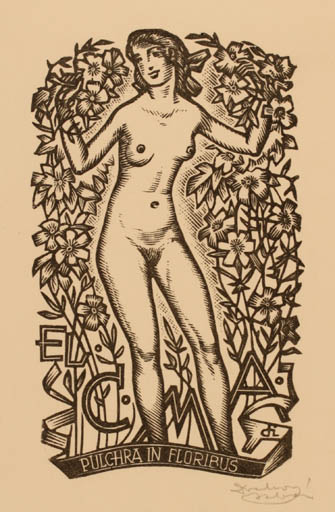 Exlibris by Istvàn Drahos from Hungary for Carl M Astor - Woman Nude 