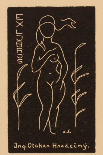 Exlibris by Ole Dich from Denmark for Ing. Otakar Hradecny - Adam and Eve Woman Nude 