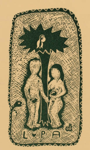 Exlibris by Ole Dich from Denmark for L & P Abrahamsen - Adam and Eve 