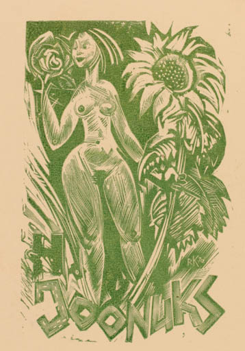 Exlibris by Richard Kaljo from Estonia for Helmut Joonuks - Flower Woman Nude 