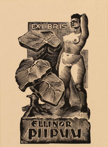 Exlibris by Esko Lepp from Estonia for Ellinor Piipuu - Woman Nude 