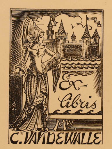 Exlibris by Luc de Jaegher from Belgium for C. Vandewalle - Castle/Palace Woman 