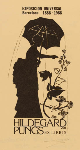 Exlibris by Teresa Costa-Gramunt from Spain for Hildegard Pungs - Flower Woman 