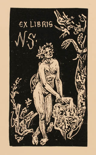 Exlibris by Jaroslav Vodrazka from Czechoslovakia for ? ? - Adam and Eve Woman Nude 