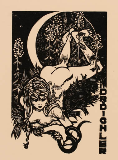 Exlibris by Hedwig Zum Tobel from Austria for Dr. Gustav Dichler - Adam and Eve 