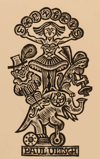 Exlibris by Max Kislinger from Austria for Paul Ultsch - Theater/Cirkus 