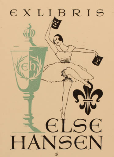 Exlibris by Christian Blæsbjerg from Denmark for Else Hansen - Dancing Woman 