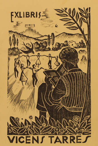 Exlibris by Oriol M. Divi from Spain for Vicens Tarres - Book Dancing Scenery/Landscape Man 