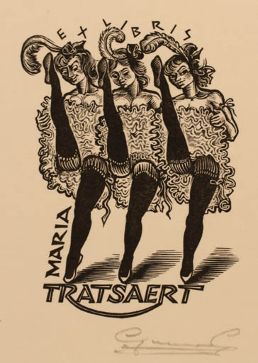 Exlibris by Gerard Gaudaen from Belgium for Maria Tratsaert - Dancing Woman 