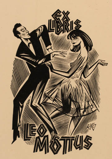 Exlibris by Richard Kaljo from Estonia for Leo Môttus - Dancing Couple 