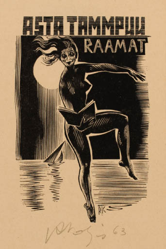 Exlibris by Richard Kaljo from Estonia for Asta Tammpuu Raamat - Dancing Woman 