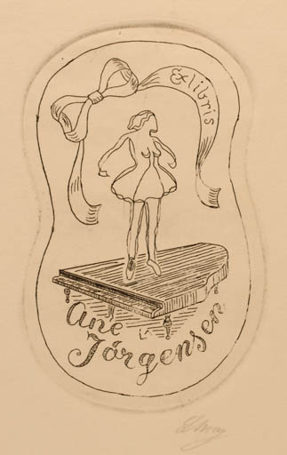 Exlibris by Lorentz May from Denmark for Ane Jørgensen - Dancing Woman Music 