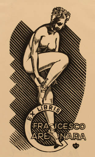 Exlibris by Arpad Daniel Nagy from Hungary for Francesco Arbonara - Dancing Woman Nude 