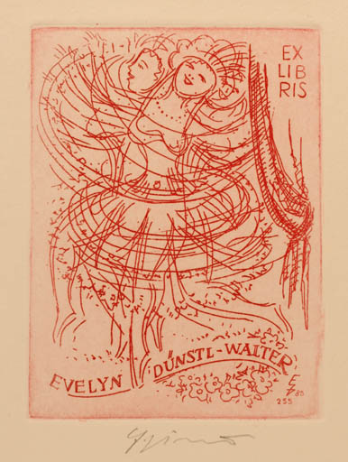 Exlibris by Erhard Zierold from Germany for Evelyn Dünstl-Walter - Dancing 