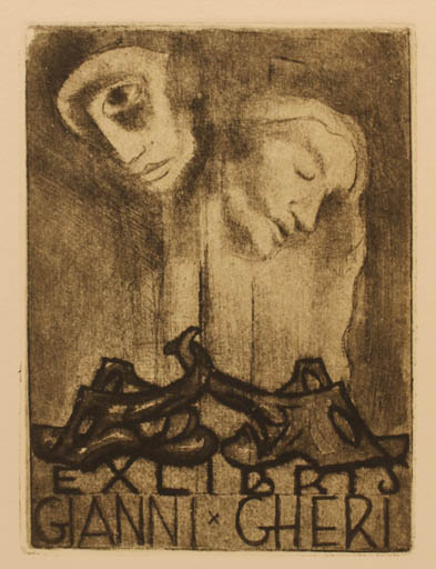 Exlibris by Michael Fingesten from Italy for Gianni Gheri - Theater/Cirkus 