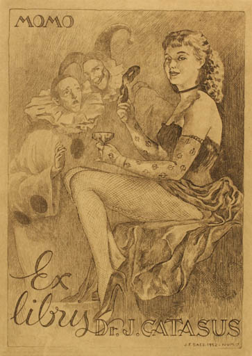 Exlibris by Julio Fernandez Saez from Spain for Dr. Joan Catasús - Woman Theater/Cirkus 