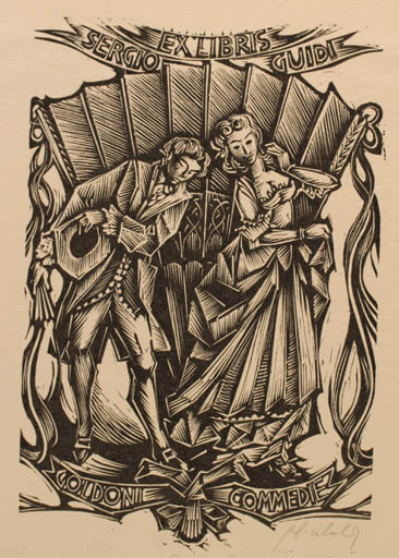 Exlibris by Gian Luigi Uboldi from Italy for Sergio Guidi - Couple Theater/Cirkus 