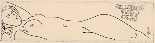 Exlibris by Evald Okas from Estonia for Evald Okas - Woman Nude 