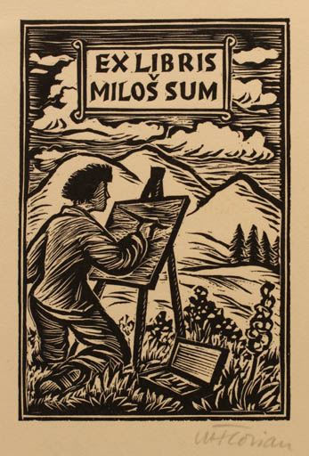 Exlibris by Michal Florian from Czechoslovakia for Milos Sum - Working Art Scenery/Landscape 