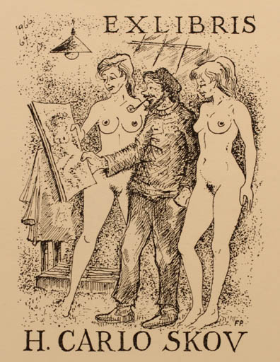 Exlibris by Frank Pedersen from Denmark for Henry Carlo Skov - Working Art Woman Nude 