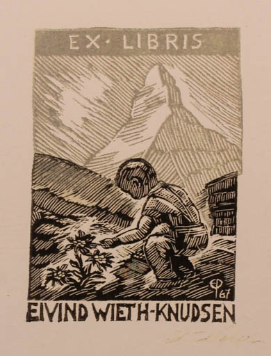 Exlibris by Edmund Peter from Denmark for Eivind Wieth-Knudsen - Child Mountain Flower 