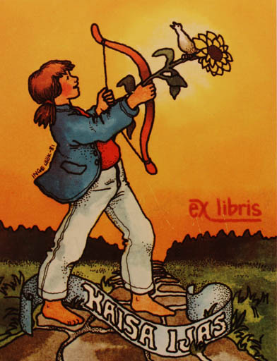 Exlibris by Inge Löök from Finland for Kaisa Ijas - Child Flower 