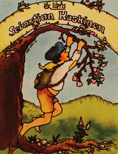 Exlibris by Inge Löök from Finland for Sebastian Koskinen - Child Tree 