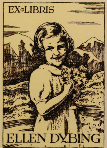 Exlibris by Albert Jaern from Norway for Ellen Dybing - Child Mountain 