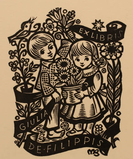 Exlibris by M. Bauer-Klimbacher from Germany for Giulia de Filippis - Child Flower 