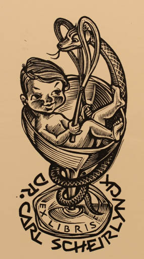 Exlibris by Gerard Gaudaen from Belgium for Dr. Carl Scheirlynck - Child Medicine 