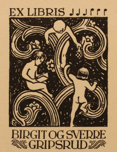 Exlibris by Albert Jaern from Norway for Birgit og Sverre Gripsrud - Child 