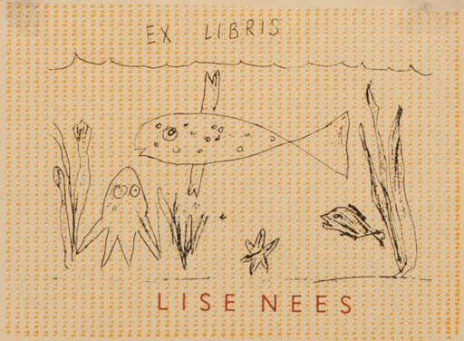 Exlibris by Børge Nees from Denmark for Lise Nees - Fish 