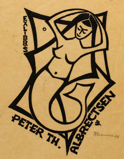 Exlibris by Jørgen Lindhardt Rasmussen from Denmark for Peter Therkel Albrechtsen - Mermaid 