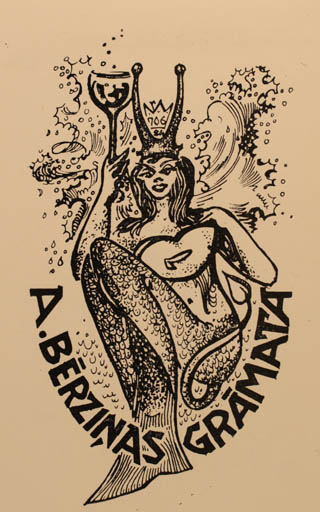 Exlibris by V. Resnis from Latvia for A. Bérzinas Grámata - Mermaid 