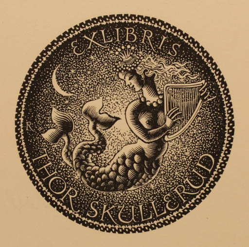 Exlibris by Pam Georg Rueter from Netherland for Thor Skullerud - Mermaid 