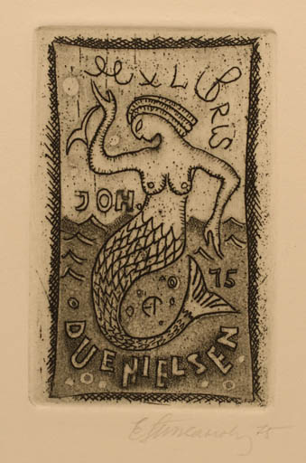 Exlibris by ? ? from Russia for Johan Due Nielsen - Mermaid 