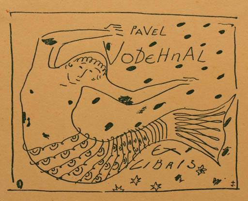 Exlibris by Jan Trampota from Czechoslovakia for Pavel Vodehnal - Mermaid 