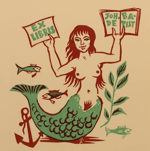 Exlibris by Antoon Vermeylen from Belgium for Johan de Batist - Mermaid 