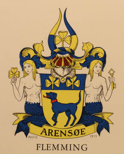 Exlibris by Aage Wulff from Denmark for Flemming Arensøe - Mermaid Heraldry 