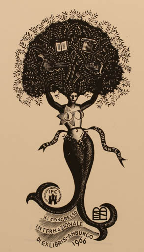 Exlibris by Italo Zetti from Italy for Gianni Mantero - Exlibris Congress Mermaid 