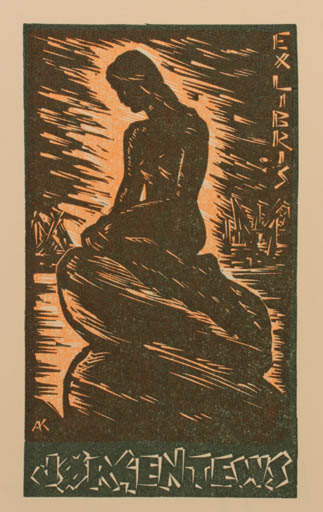 Exlibris by Kàroly Andrusko from Yugoslavia for Jørgen Tews - Mermaid 