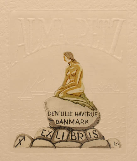 Exlibris by Lorentz May from Denmark for Alma Petz - Mermaid 