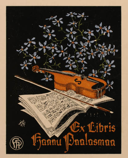 Exlibris by Bernhard Kuhlmann from Germany for Hannu Paalasmaa - Flower Music 