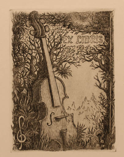 Exlibris by Eric Robert-Aymé from France for ? M. P. - Music 