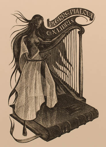 Exlibris by Paul Koch from France for Pierre Pialoux - Book Woman Music 