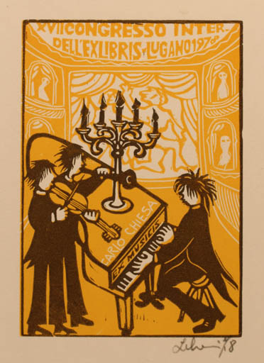 Exlibris by Maria Elisa Leboroni from Italy for Carlo Chiesa - Ex Mucika Exlibris Congress Group 